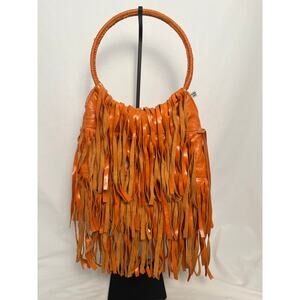 Sandra Leal Handmade Orange Leather Fringe Bag Boho Festival Statement Purse